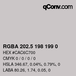 カラーコード: RGBA 202.5 198 199 0 | qconv.com