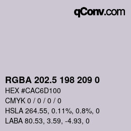 Color code: RGBA 202.5 198 209 0 | qconv.com