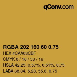 颜色代码: RGBA 202 160 60 0.75 | qconv.com