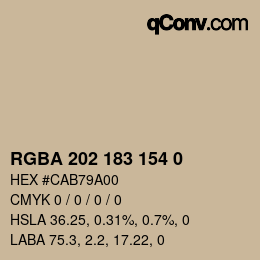 Color code: RGBA 202 183 154 0 | qconv.com