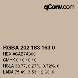 Color code: RGBA 202 183 163 0 | qconv.com
