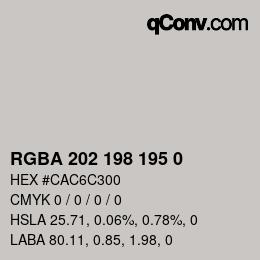 Color code: RGBA 202 198 195 0 | qconv.com