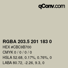 Color code: RGBA 203.5 201 183 0 | qconv.com