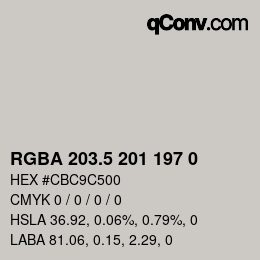 Color code: RGBA 203.5 201 197 0 | qconv.com