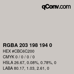 Color code: RGBA 203 198 194 0 | qconv.com