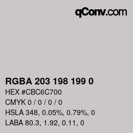 Color code: RGBA 203 198 199 0 | qconv.com