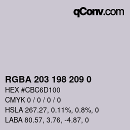 Color code: RGBA 203 198 209 0 | qconv.com