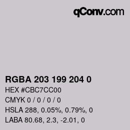 Color code: RGBA 203 199 204 0 | qconv.com