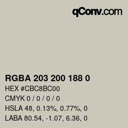 Color code: RGBA 203 200 188 0 | qconv.com