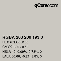 カラーコード: RGBA 203 200 193 0 | qconv.com