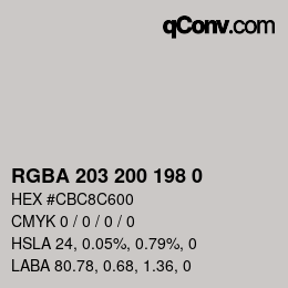 Color code: RGBA 203 200 198 0 | qconv.com