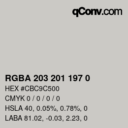 Color code: RGBA 203 201 197 0 | qconv.com
