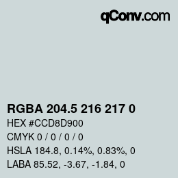 Color code: RGBA 204.5 216 217 0 | qconv.com