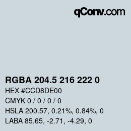 Color code: RGBA 204.5 216 222 0 | qconv.com