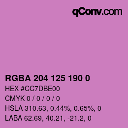 Color code: RGBA 204 125 190 0 | qconv.com
