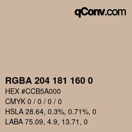 Color code: RGBA 204 181 160 0 | qconv.com