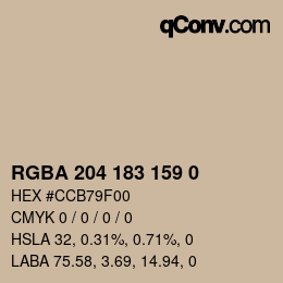 Color code: RGBA 204 183 159 0 | qconv.com