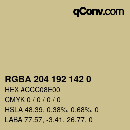 Color code: RGBA 204 192 142 0 | qconv.com