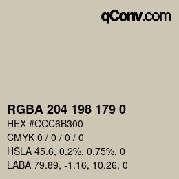Color code: RGBA 204 198 179 0 | qconv.com