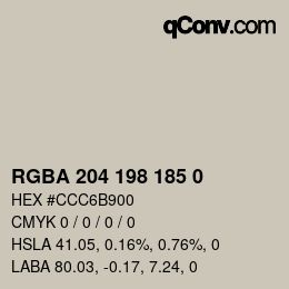 Farbcode: RGBA 204 198 185 0 | qconv.com