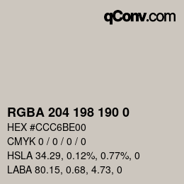 Color code: RGBA 204 198 190 0 | qconv.com