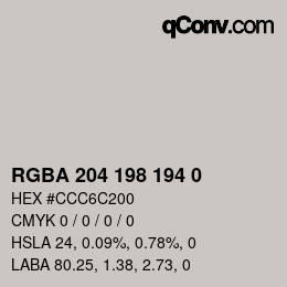 Color code: RGBA 204 198 194 0 | qconv.com