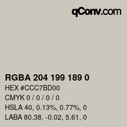Farbcode: RGBA 204 199 189 0 | qconv.com