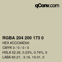 Color code: RGBA 204 200 173 0 | qconv.com