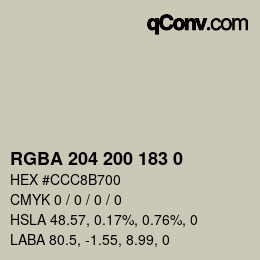Color code: RGBA 204 200 183 0 | qconv.com