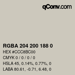 Farbcode: RGBA 204 200 188 0 | qconv.com