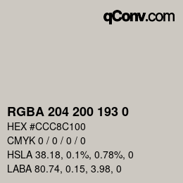 Código de color: RGBA 204 200 193 0 | qconv.com