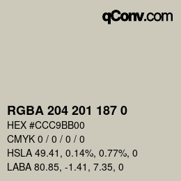 Color code: RGBA 204 201 187 0 | qconv.com