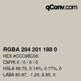 Color code: RGBA 204 201 188 0 | qconv.com