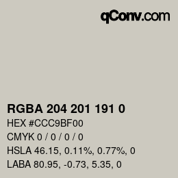 Color code: RGBA 204 201 191 0 | qconv.com