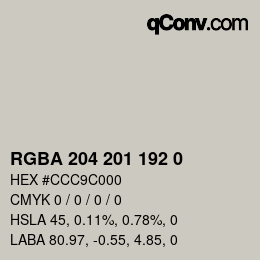 Color code: RGBA 204 201 192 0 | qconv.com