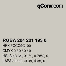Color code: RGBA 204 201 193 0 | qconv.com