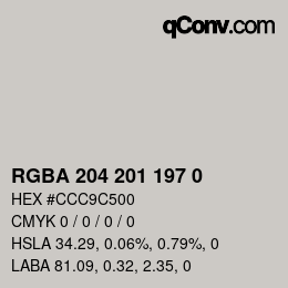 Color code: RGBA 204 201 197 0 | qconv.com