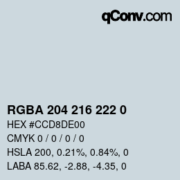Color code: RGBA 204 216 222 0 | qconv.com