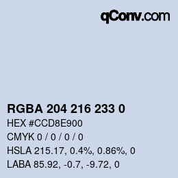 Color code: RGBA 204 216 233 0 | qconv.com