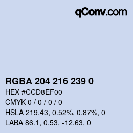 Color code: RGBA 204 216 239 0 | qconv.com