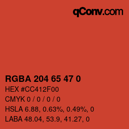 Color code: RGBA 204 65 47 0 | qconv.com
