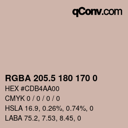 Color code: RGBA 205.5 180 170 0 | qconv.com