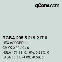 Color code: RGBA 205.5 219 217 0 | qconv.com