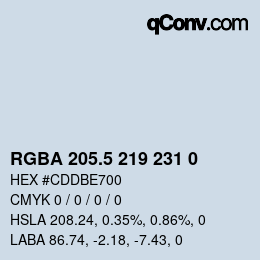 Color code: RGBA 205.5 219 231 0 | qconv.com