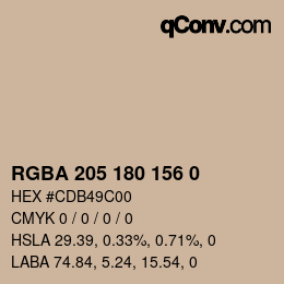 Color code: RGBA 205 180 156 0 | qconv.com