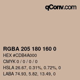 Color code: RGBA 205 180 160 0 | qconv.com