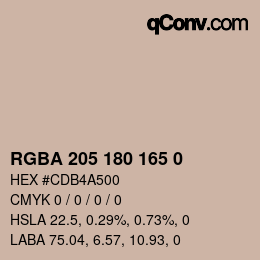颜色代码: RGBA 205 180 165 0 | qconv.com