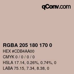 Color code: RGBA 205 180 170 0 | qconv.com