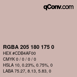 Color code: RGBA 205 180 175 0 | qconv.com