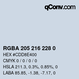 Farbcode: RGBA 205 216 228 0 | qconv.com